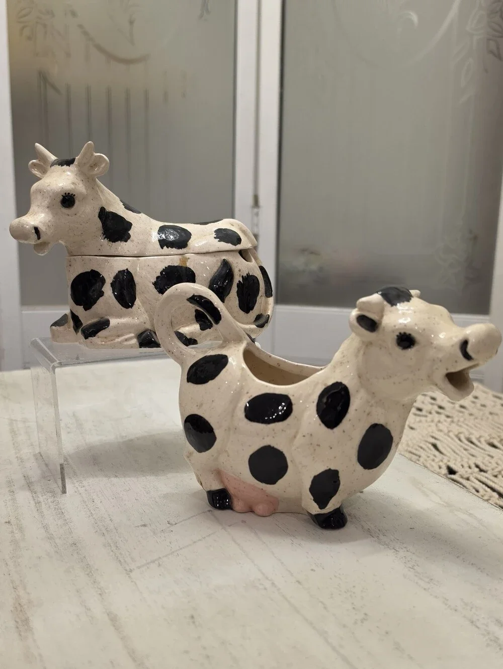 VTG Ceramic Holstein Cow Creamer Pitcher & Lidded Sugar Bowl Set - Farmhouse